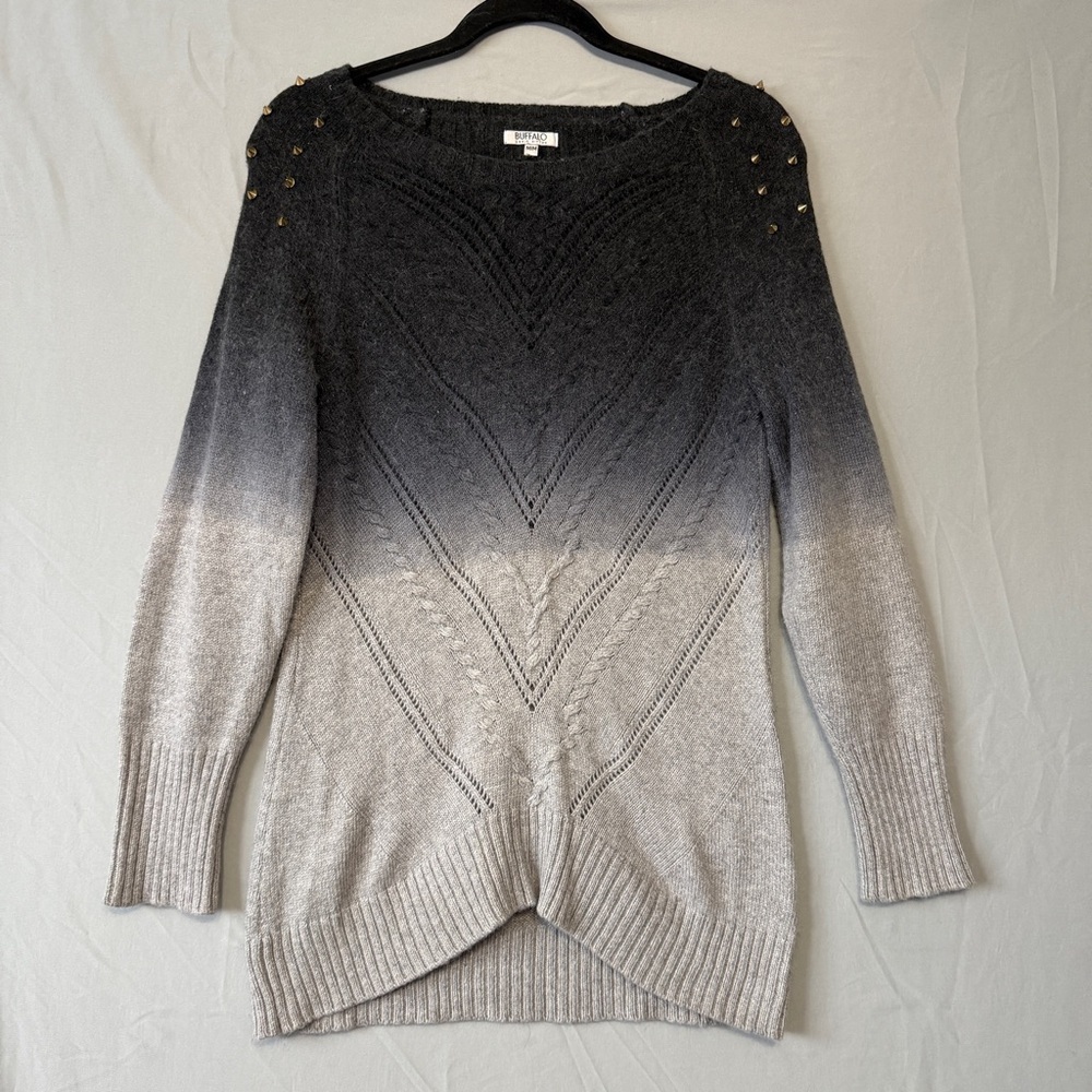 Buffalo By David Bitton Studded Ringo Tunic Sweater M Grey Ombre Angora Grunge
